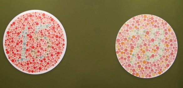 Imagens mostram números no meio das cores para testar se as pessoas têm dificuldade na percepção. Na primeira imagem, está o número 15 e na segunda está o número 73 (Foto: Mariana Palma/G1 - Legenda da foto - Site Bem Estar)